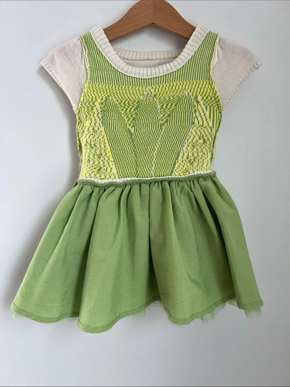 Disney | Princess Tiana Dress Cream & Green Yellow Petal Tulle Skirt Sz 18M